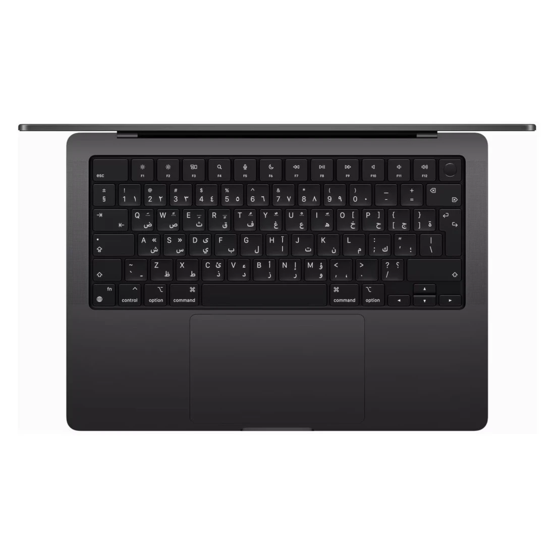 ابل ماك بوك برو 14 انش، 18 جيجابايت رام، 512 جيجابايت اس اس دي، اسود (شريحة ابل ام 3 برو، وحدة معالجة مركزية 11 نواة ووحدة معالجة رسومية 14 نواة، لوحة مفاتيح انجليزية/عربية، MRX33AB/A)