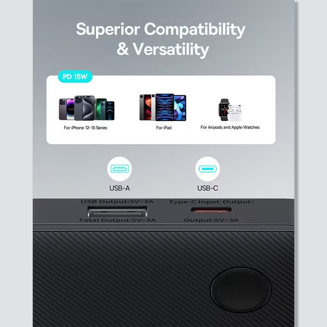 Portable Charger, 15W Power Bank Fast Charging, 10000mAh Slim Battery Pack Charger Portable with USB C In & Out for iPhone 15 14 13 12 11 Samsung S24 S23 S22 Google LG iPad and More- Black