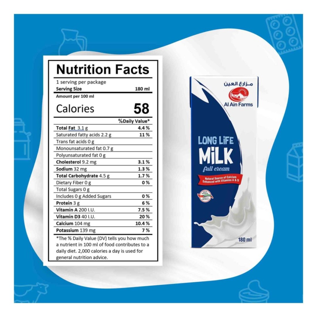 Al Ain UHT Full Fat Milk 180ml Pack of 6