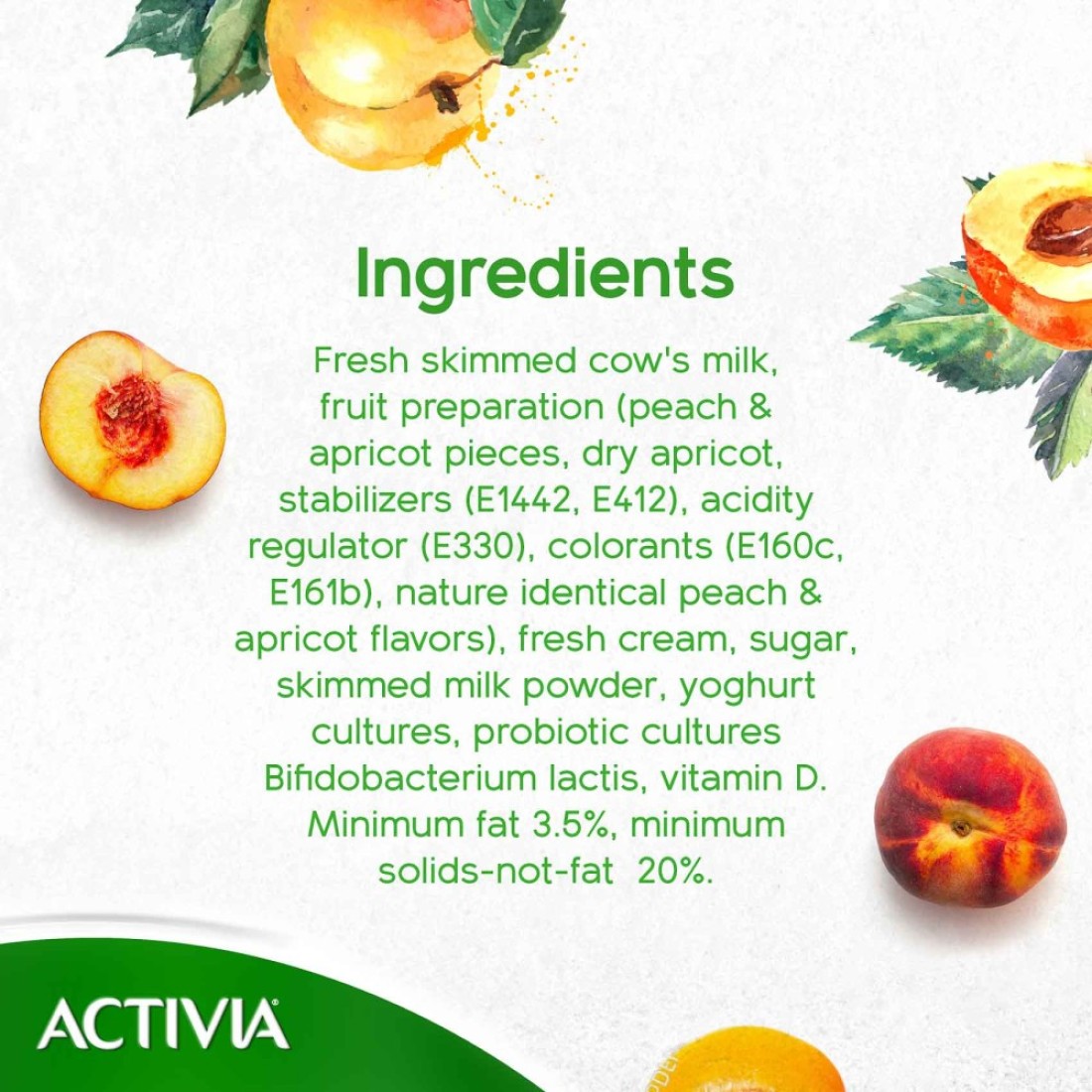 Activia Full Fat Peach And Apricot Stirred Yoghurt 120g Pack of 8