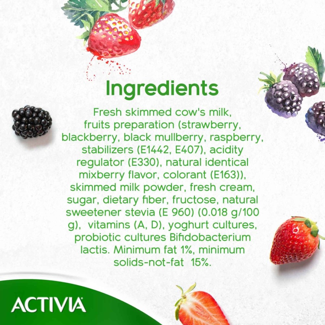 Activia Low Fat Mixed Berries Stirred Yoghurt 120g Pack of 8