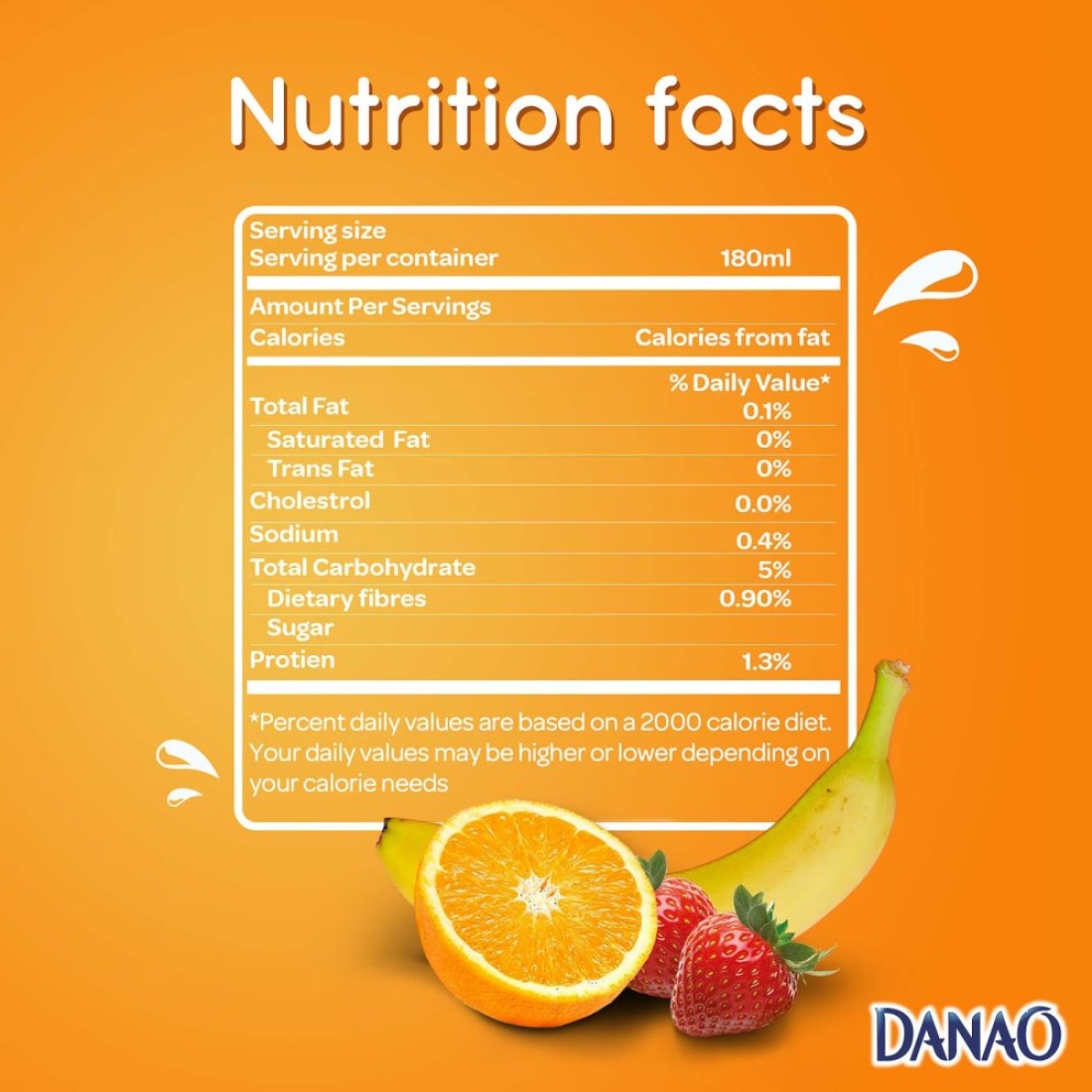 Danao Orange Banana And Strawberry Juice Drink With Milk 180ml Pack of 6