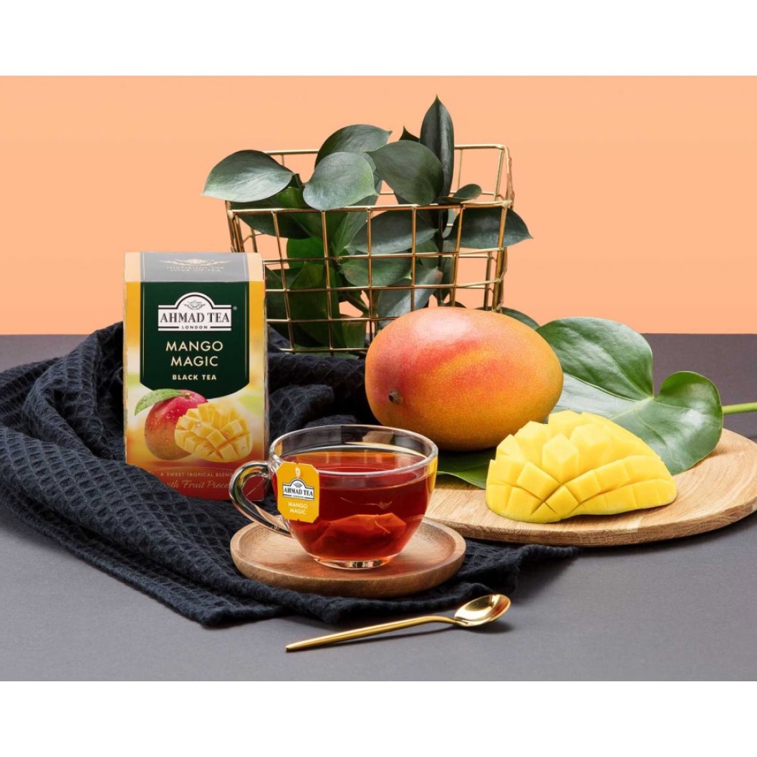 Ahmad Tea Mango Magic Flavoured Black Tea with Fruit Pieces Tea Bags 20 Tea Bags