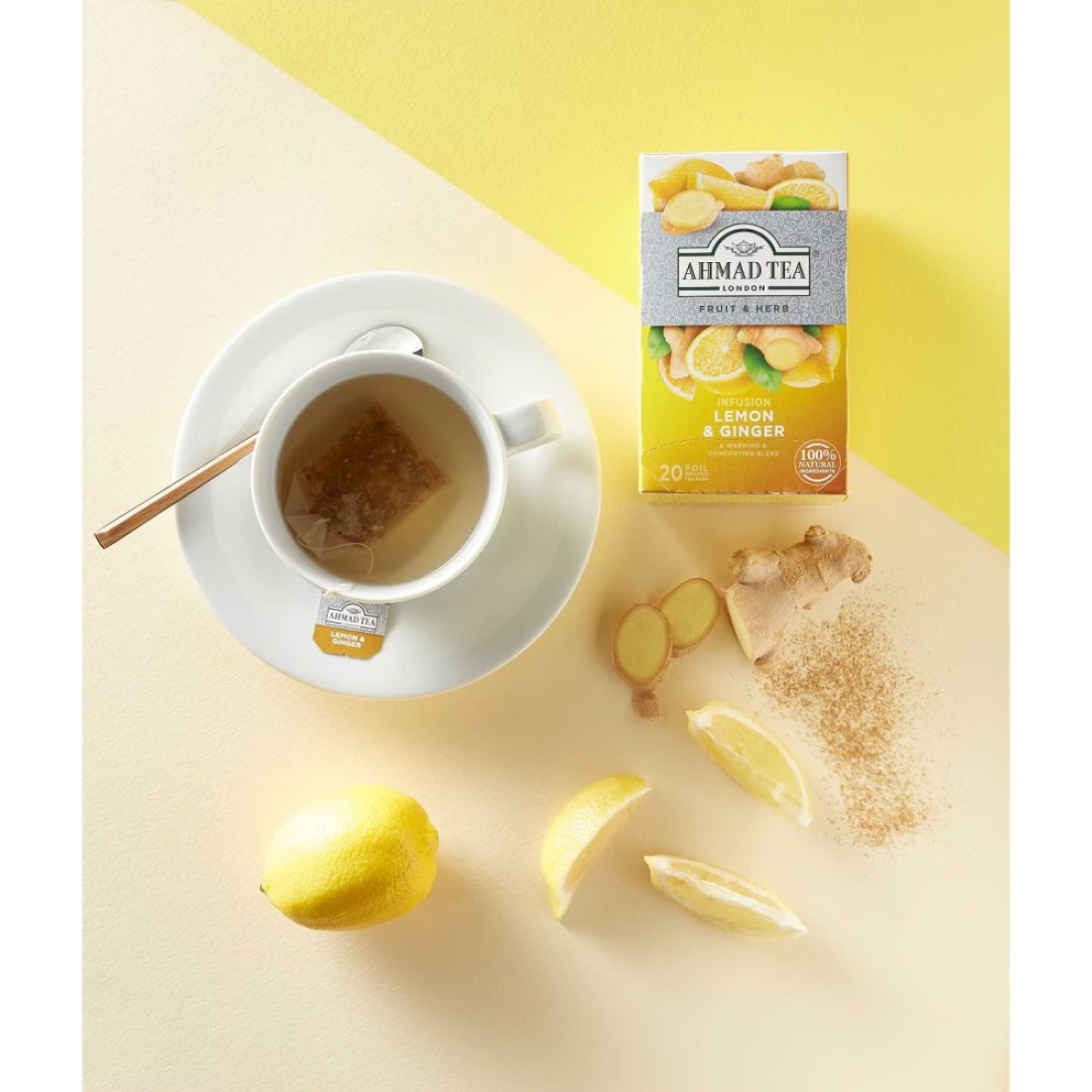 Ahmad Tea Fruit and Herb Infusion Lemon and Ginger Flavoured Tea Bags 20 Tea Bags