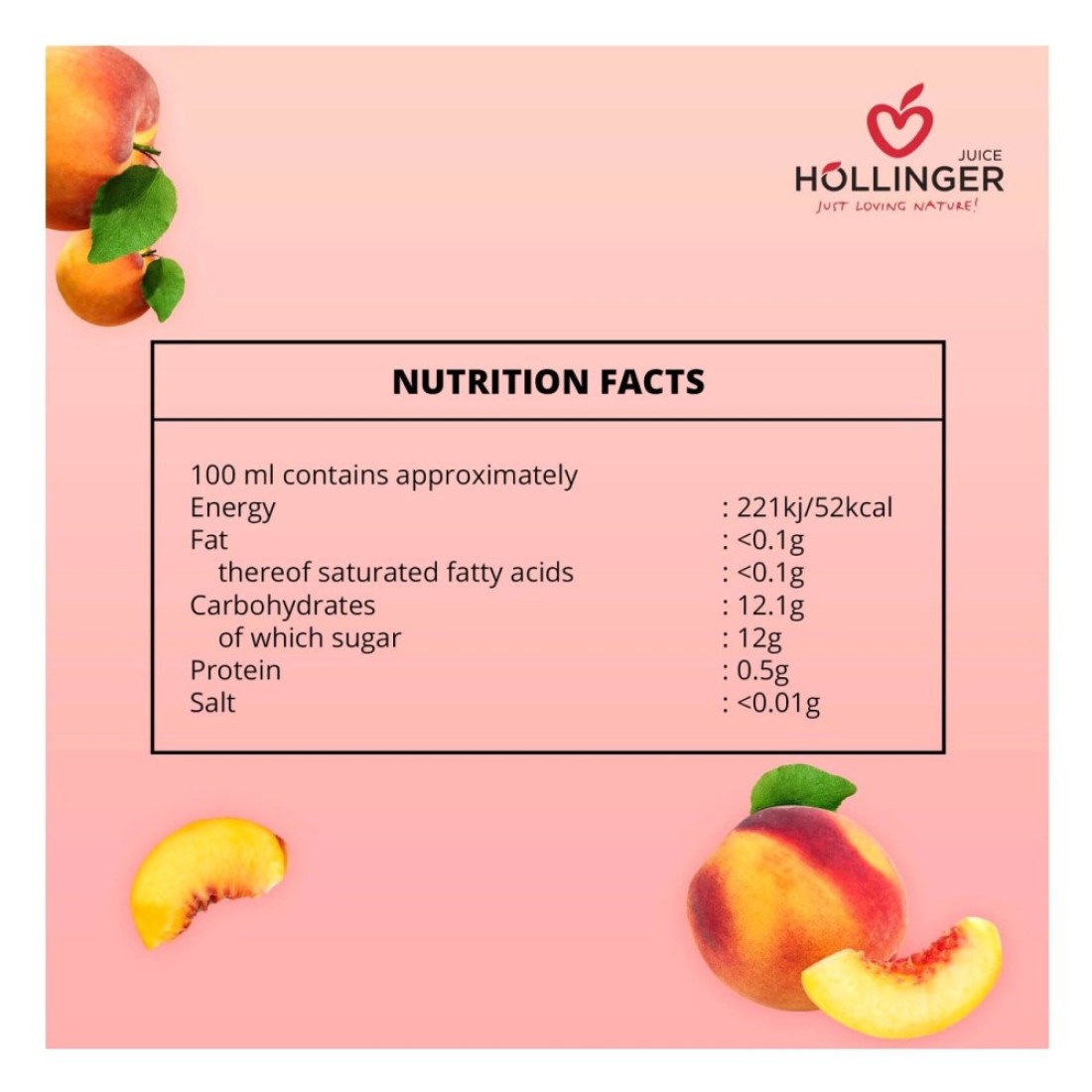 Hollinger Organic Peach Juice, 1L Pack of 2