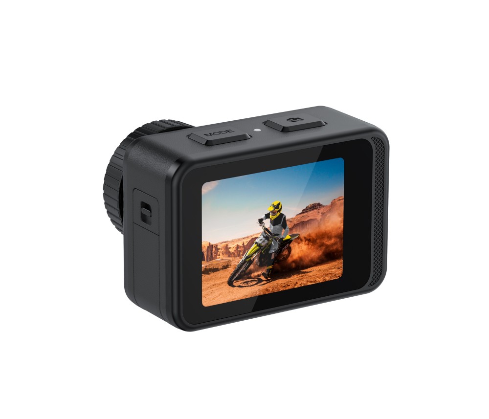 Porodo 4K Ultra HD Action Camera with WiFi Support and Touch Screen Dual Screen Display Full Body Waterproof Electronic Image Stabilization Wide View Angle 150° 4K@ 60fps Video Capture 24MP
