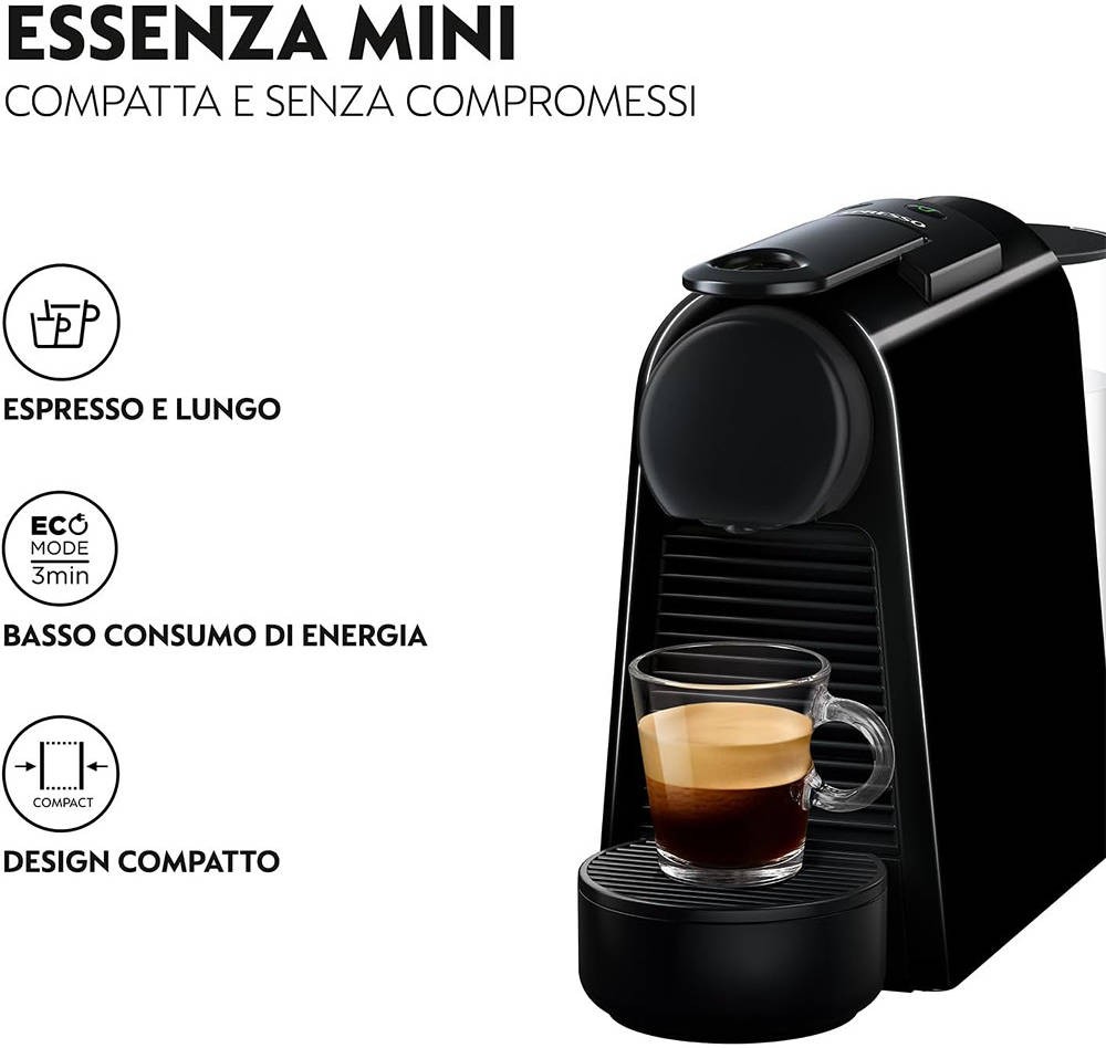 De'Longhi Nespresso Essenza Mini Coffee Machine, ‎0.6 Liters Water Tank Capacity, 1370 Watts, Removable Tank, Ultra-Compact Design, Automatic Shut-Off, Plastic, Black EN85.B