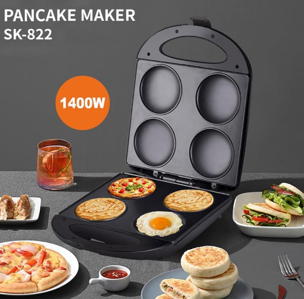 Fried Egg Cooker &amp; Pancake Maker 4 Slot Non-Stick Electric Breakfast Griddle, Easy-Clean Pan for Pancakes, Eggsand More