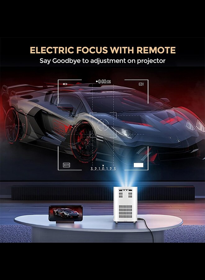 Wownect - Smart Mini Android Projector 5500 Lumens with 150&quot; Display Built-in Dual Hi-Fi Speakers Supported 1080P (60FPS) Portable Projector 4K