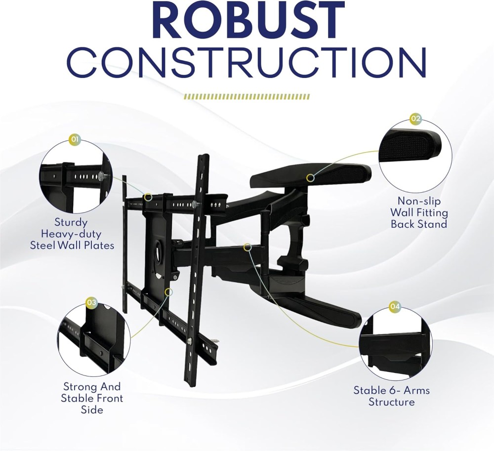 TV Wall Mount - Full Motion TV Mount - Wall TV Bracket Supports 40 To 75 Inches TV Screens Swivel of up to 180 degrees TV Wall Mount