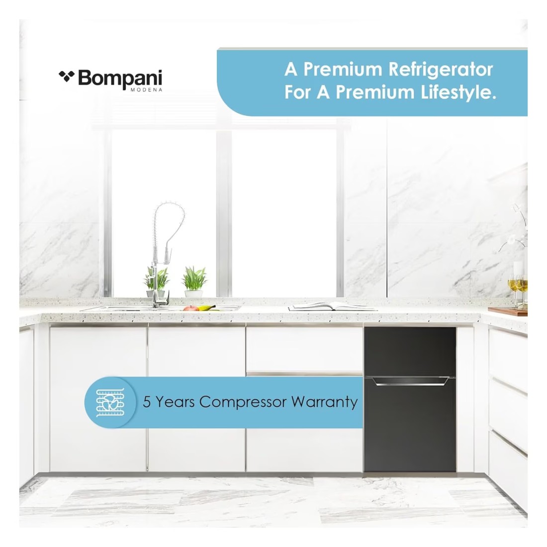 Bompani Top Mount Refrigerator BR100SS Black 100L