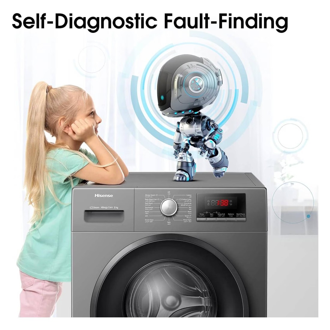 هايسنس غسالة ملابس ذات التحميل الأمامي WFPV8012EMT سعة 8 كلغ -رمادية-