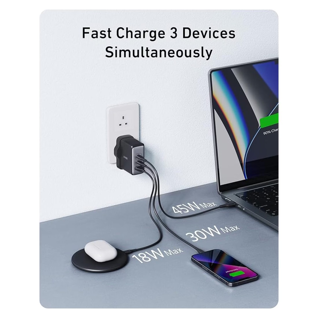 أنكر شاحن حائط نانو بمنفذ USB-C - أسود 100 واط