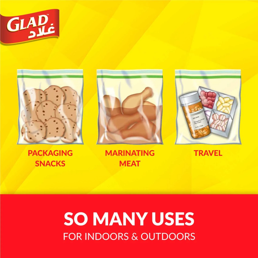 Glad Storage Zipper Bags, 20 Bags, 27.4cm x26.5cm