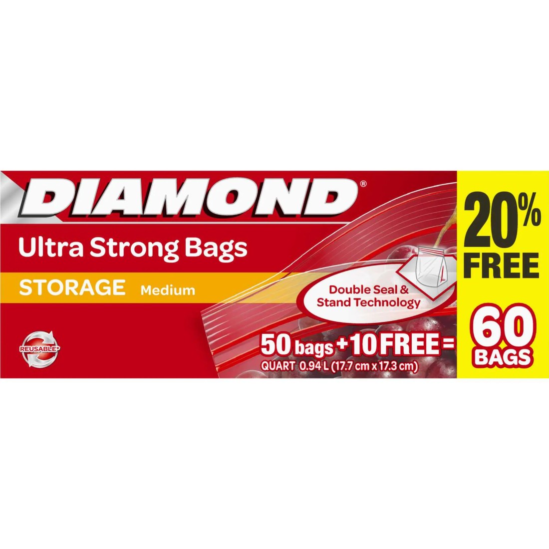 Diamond Zipper Storage Bags Medium Pack of 60