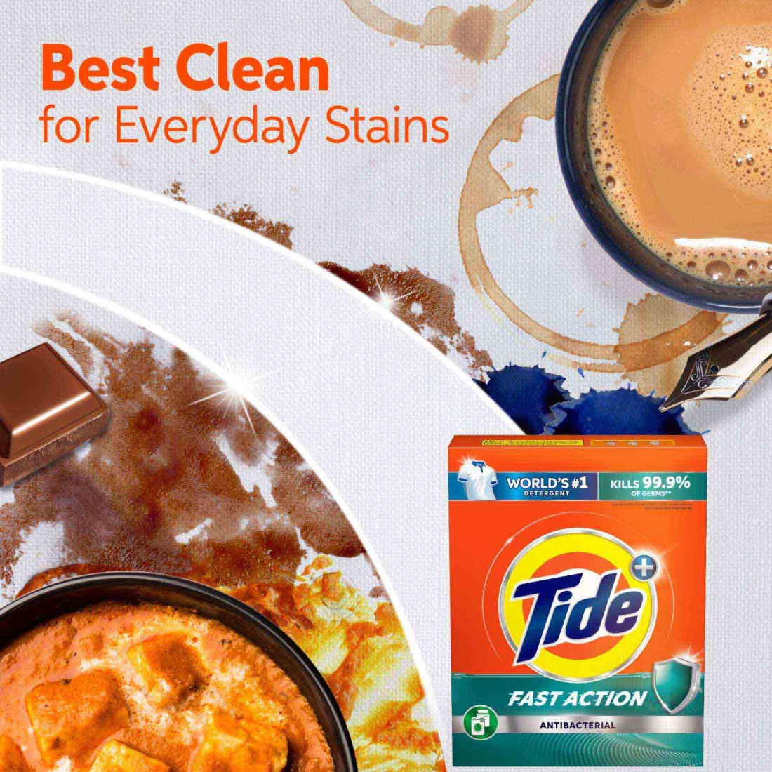 Tide Anti-bacterial Fast action Laundry Detergent Powder 2.5 kg Pack of 4
