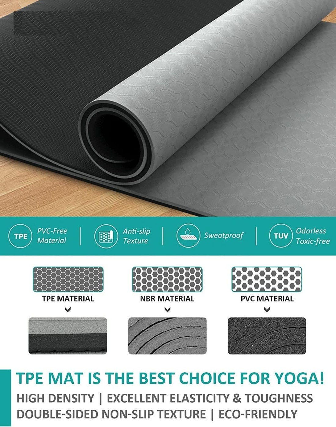 MahMir Yoga Mat Anti-Slip Exercise Mat with Carrying Bag Fitness Mat for Pilates 183CM*61CM*6MM Thickness for Woman Man Beginners Dark Grey + Black