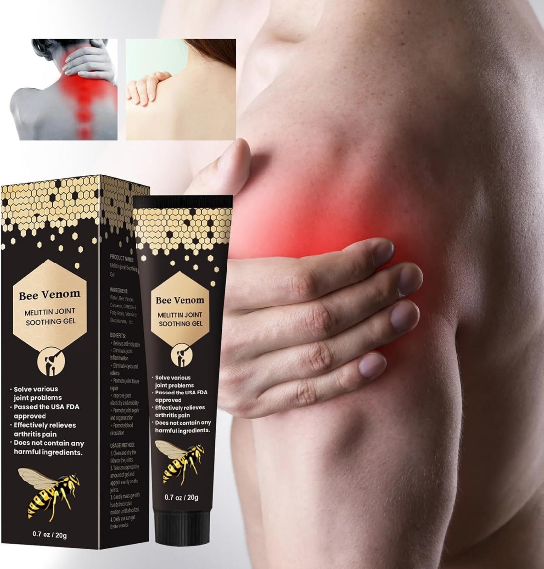 Bee Venom Professional Treatment Gel – Joint Soothing & Anti-Inflammatory Cream with New Zealand Bee Venom & Herbal Extracts