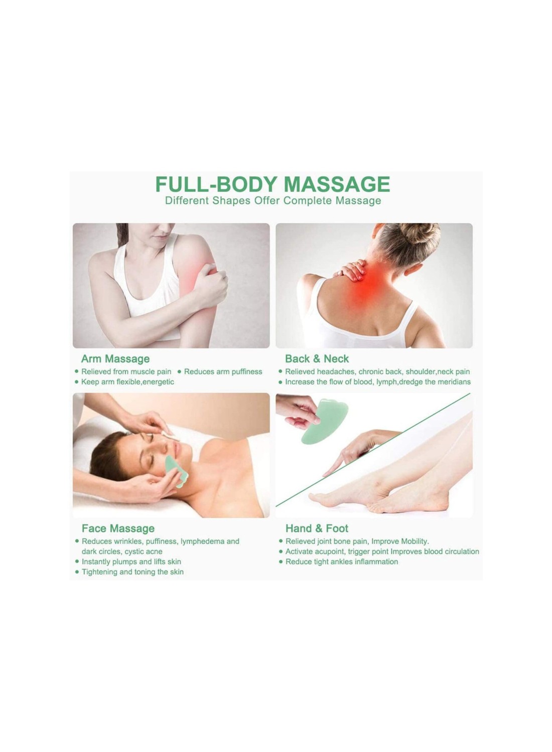 Set of 4 Gua Sha Board Massage Tool, Natural Jade Stone Scraping for Face and Body,Ultimate Skin Care Solution for Anti-Aging & Anti-Wrinkle,Spa Acupuncture Therapy Massage Stones
