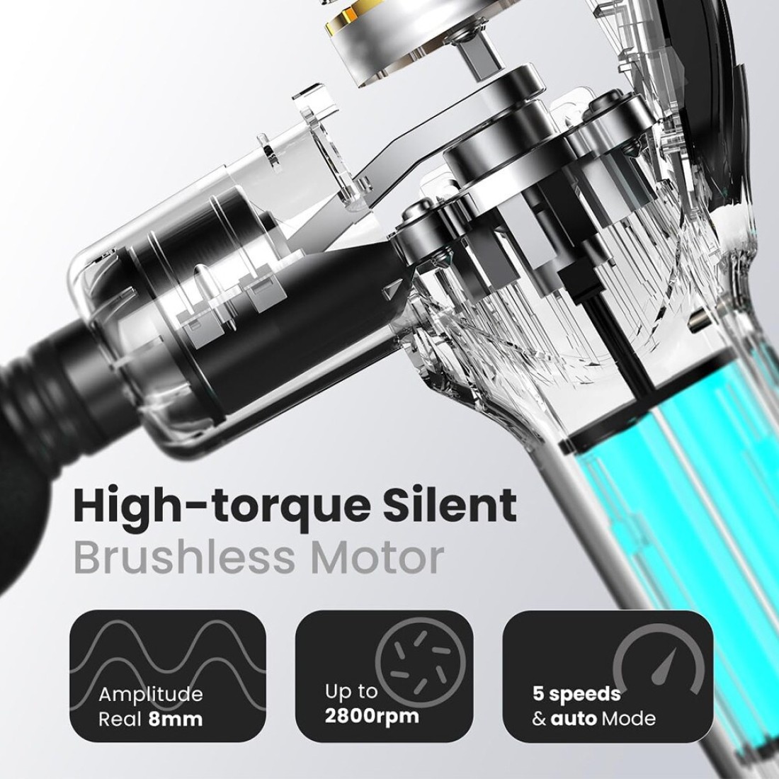 Muscle Massage Gun with Removable Handle, RENPHO Reach Massage Gun, 5 Speed, 4 Massage Heads, 2 in 1 Deep Tissue Hand Massager