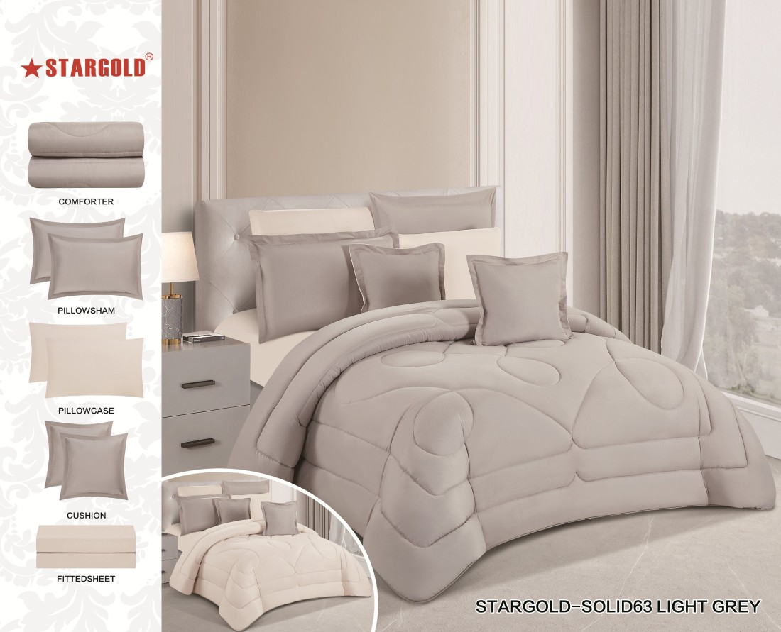 STARGOLD Microfiber Solid Comforter 8 Pieces Set Fitted Sheet, Pillow Sham, Pillow Case, Cushion Comforter 260X240 CM King Size Mattress
