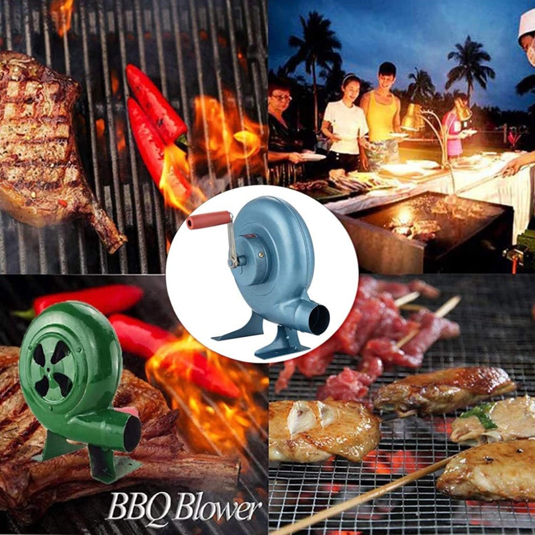 GO2CAMPS BBQ GRILL WITH FAN LONG LEGS-ADJUSTABLE STAND WITH HAND USEBLOWER FAN 90 CM-LARGE-GALVA BBQ GRILL