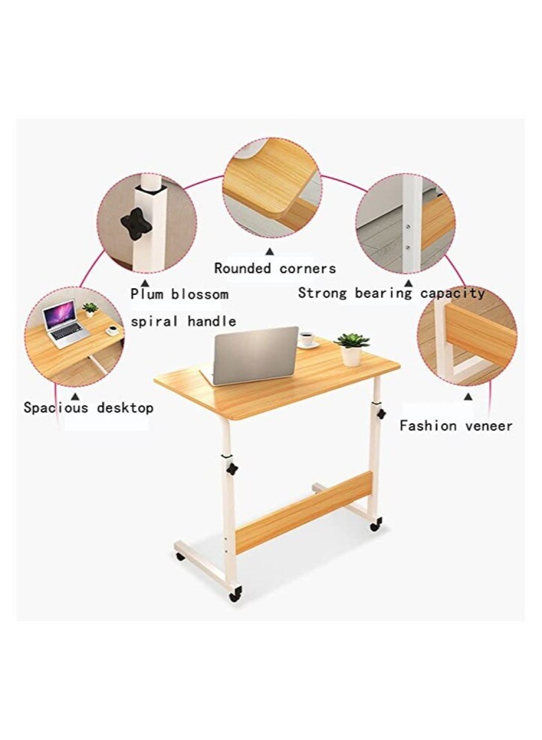 Medical Height Adjustable Overbed Table Food Tray Desk Moveable Rolling Portable Notebook Sofa Side Hospital and Home Use