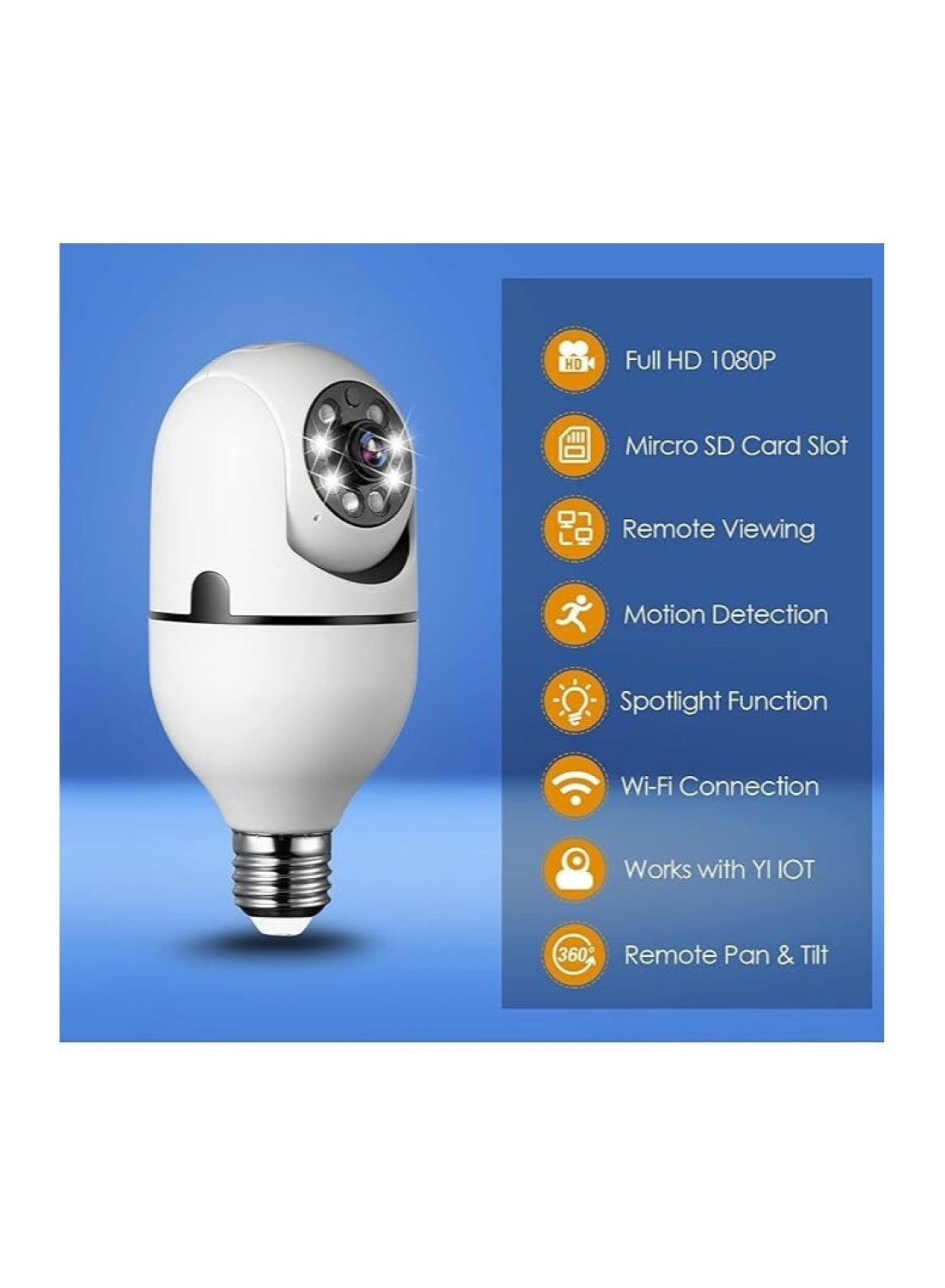 360° Wi-Fi Panorama Camera - Full HD 1080p Wireless Security Surveillance Indoor/Outdoor Motion Detection, Night Vision, Two-Way Audio