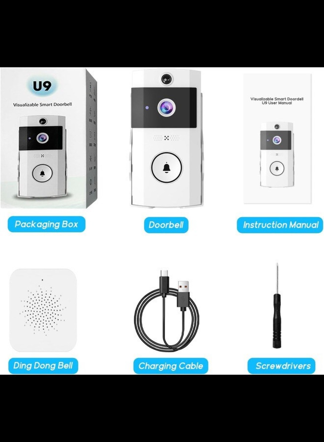 Door Bells with Camera Wireless Chime HD 100MP Video Camera - No Drill Mount No Subscription, Rechargeable Battery Powered 100 Days Use, Motion IR Sensor, View Intercom