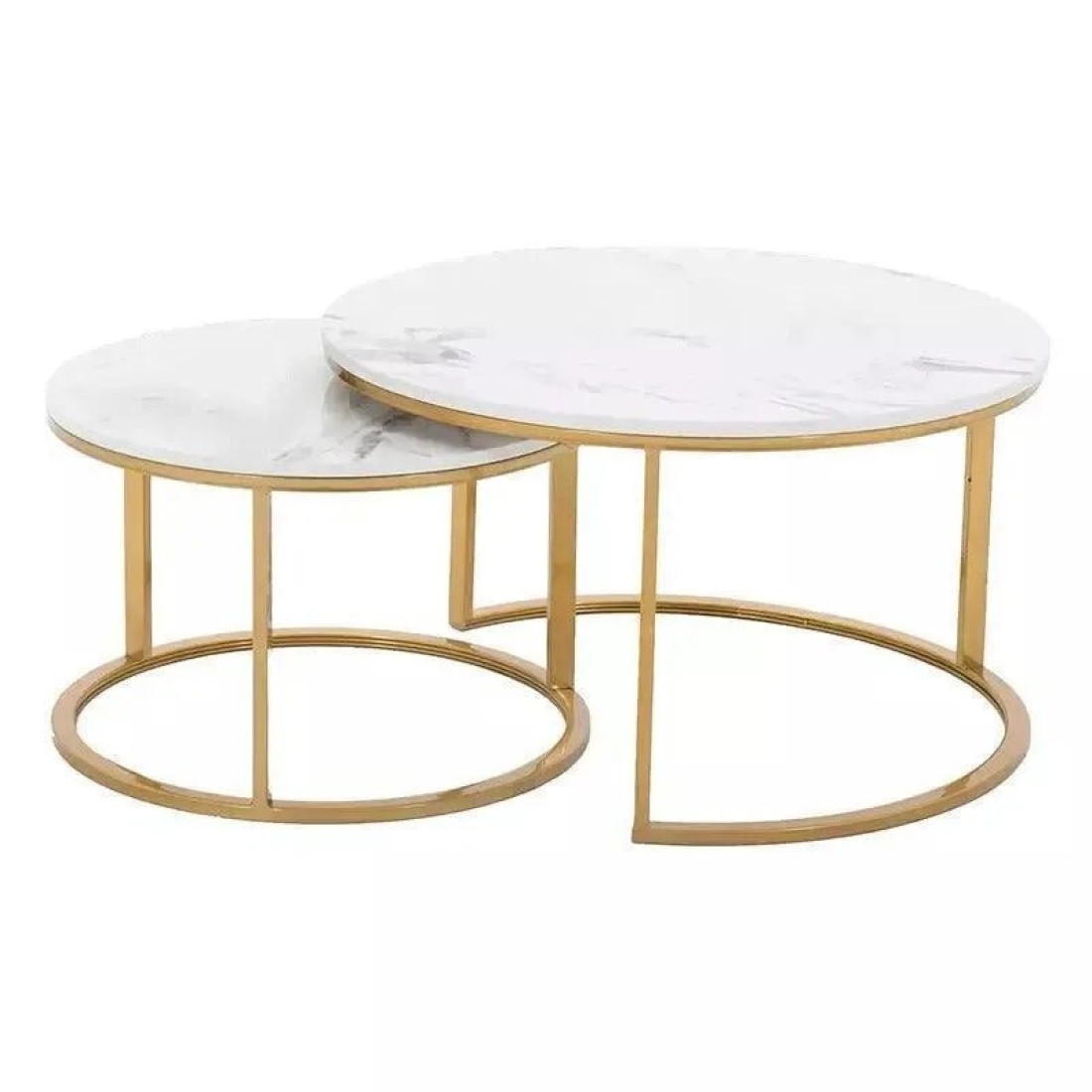 Wooden Twist Modern Designer Marble Top Metal Frame Round Coffee Table (Set of 2)