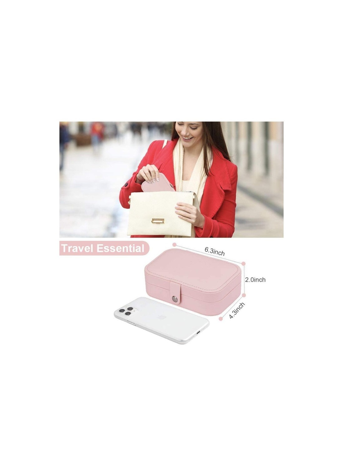 Jewelry Box Travel Jewelry Organizer Cases, Double Leather Jewel Cabinet Gift Case Jewelry Display Storage Case Jewelry Storage Box for Necklace Earrings Rings Bracelet pink