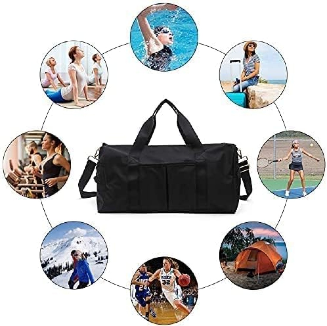 MahMir Gym Bag with Shoes and Waterproof Pocket (Blue)