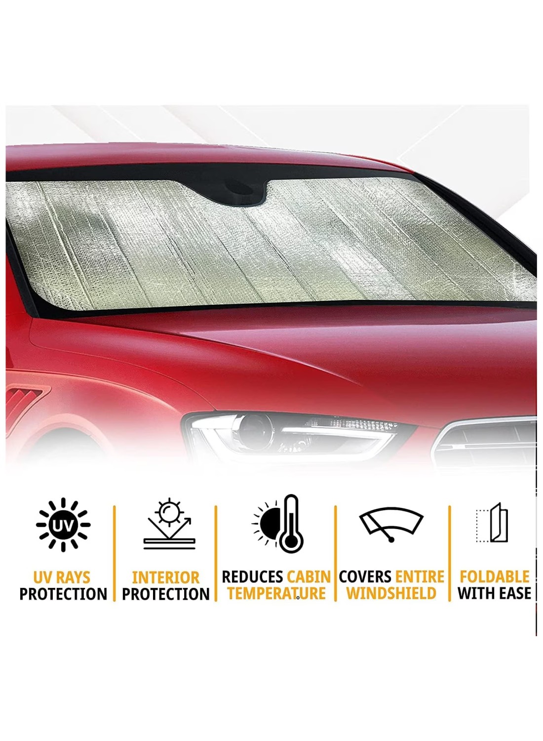 Front Windshield Sun Shade – 5-Layer UV Reflector Folding Sunshade Visor, 55 x 29 Inches Accordion Auto Sun Shield for Cars, SUVs