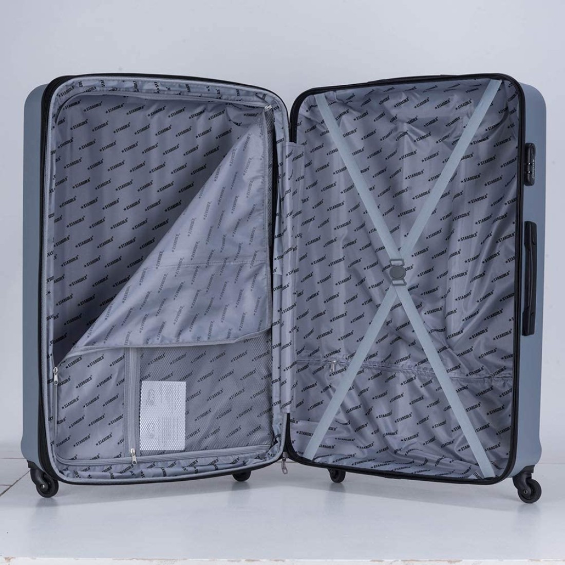 STARGOLD Hardside spinner ABS trolley luggage set of 4 pieces with number lock-Silver