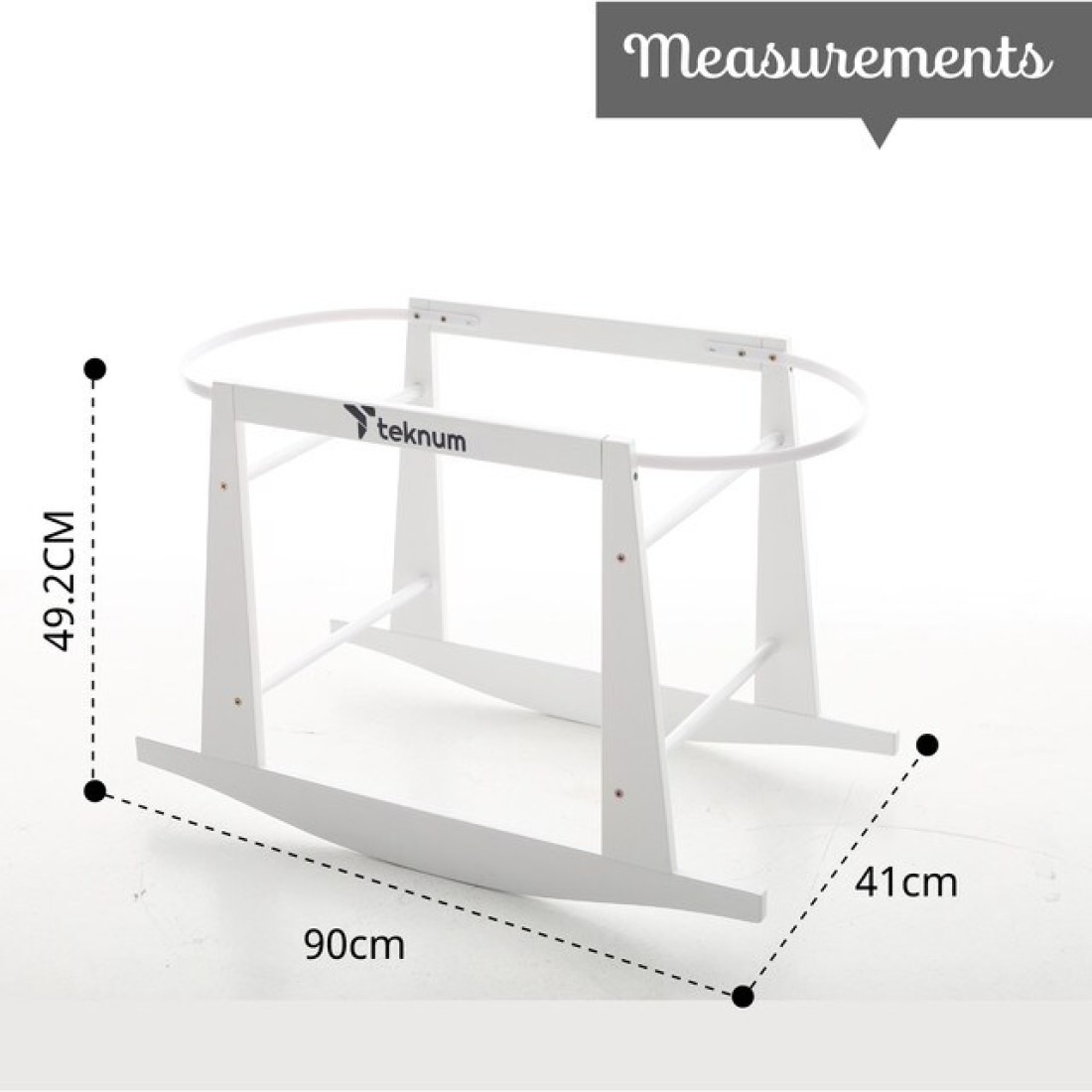 Teknum Infant Wicker Pod Moses Basket with White Waffle Beddings & White Rocker Stand - Wooden Grey