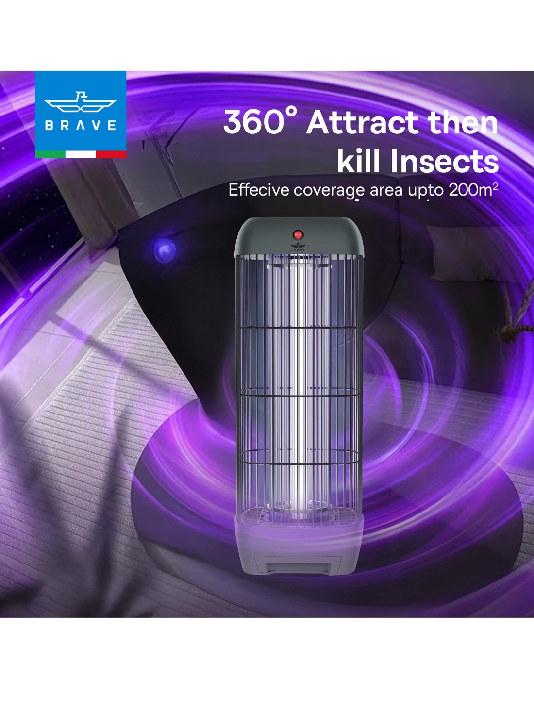 Brave Electric Mosquito Killer Bug Zapper with 15W UV Lamp, Powerful Indoor & Outdoor Insect Trap, Quiet, Safe, and Effective for Home, Kitchen, Patio, and Commercial Use (GREY BIK-04)