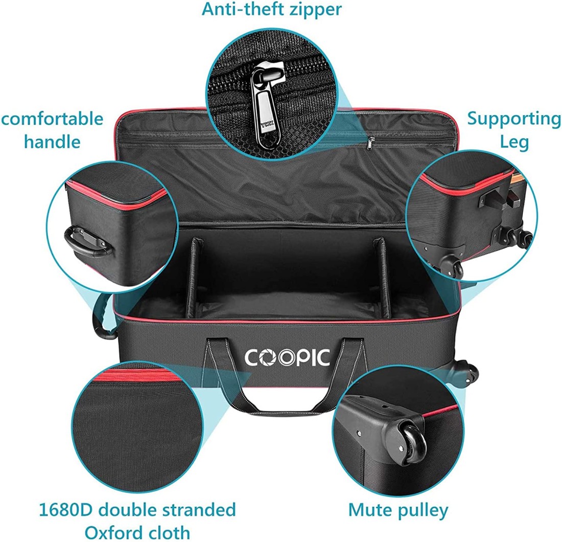 COOPIC TB-100 Durable Photo Studio Equipment Carry Bag, 103cmx34cmx31cm Carrying Trolley Case, Padded Compartment Wheel Handle Trolly for Light Stand Tripod Strobe Light Umbrella Photo Studio