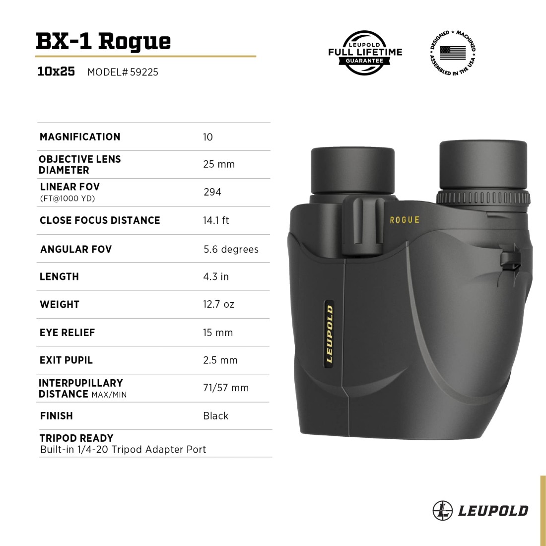 Leupold BX1 Rogue Binoculars 10x25mm 59225