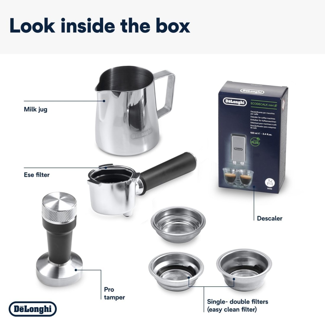 De&#39;Longhi Dedica Arte Espresso Machine - MyLatteArt Milk Foam Nozzle, 15 BAR Pressure, Steel Tamper Included, Beige Gold - Create Perfect Espresso, Cappuccinos, and Latte Art at Home - EC885.BG
