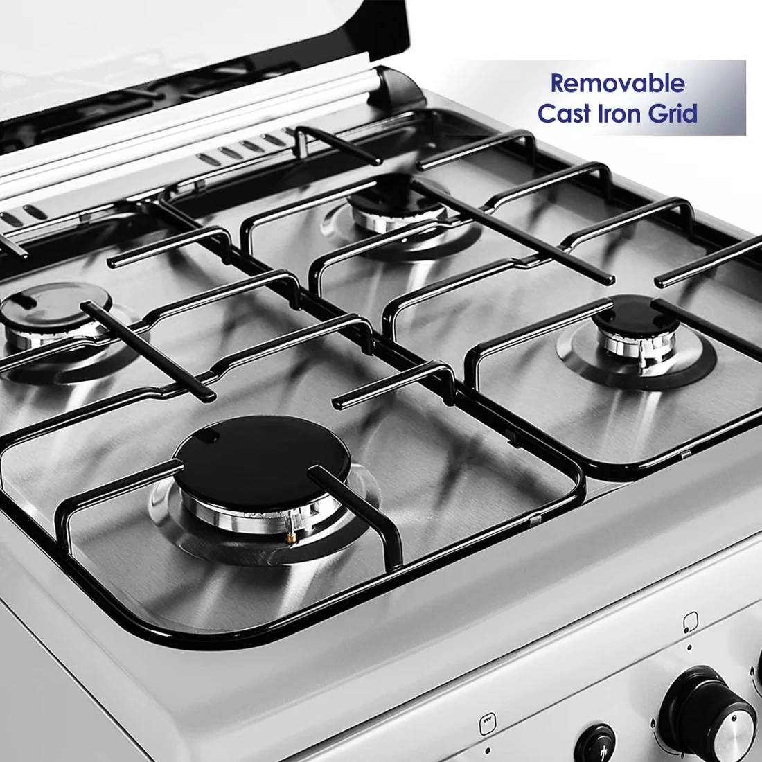 Super General Freestanding Gas Cooker 4-Burner Full-Safety, Stainless-Steel Cooker With Rotisserie, Silver, 60 x 60 x 85 cm, SGC-6470-MSFS, 1-Year Warranty (Installation Not Included)
