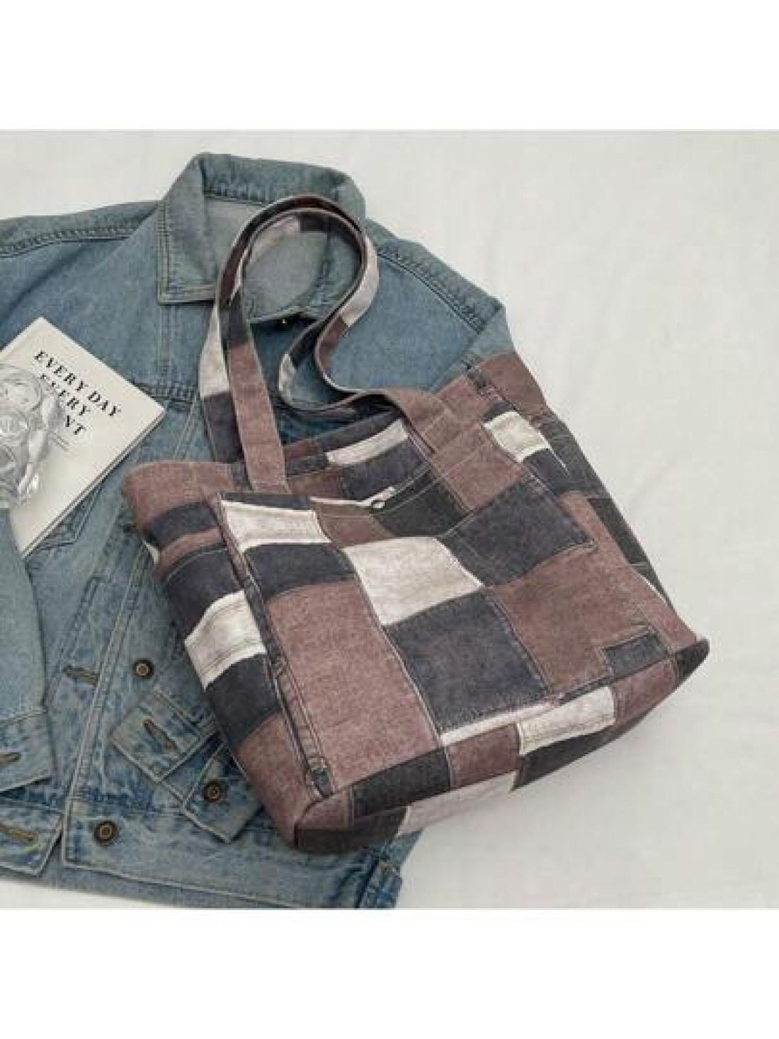 Canvas Denim Printed Tote Bag Multi Pockets Shoulder Handbag Fashion Denim Backpack For Women