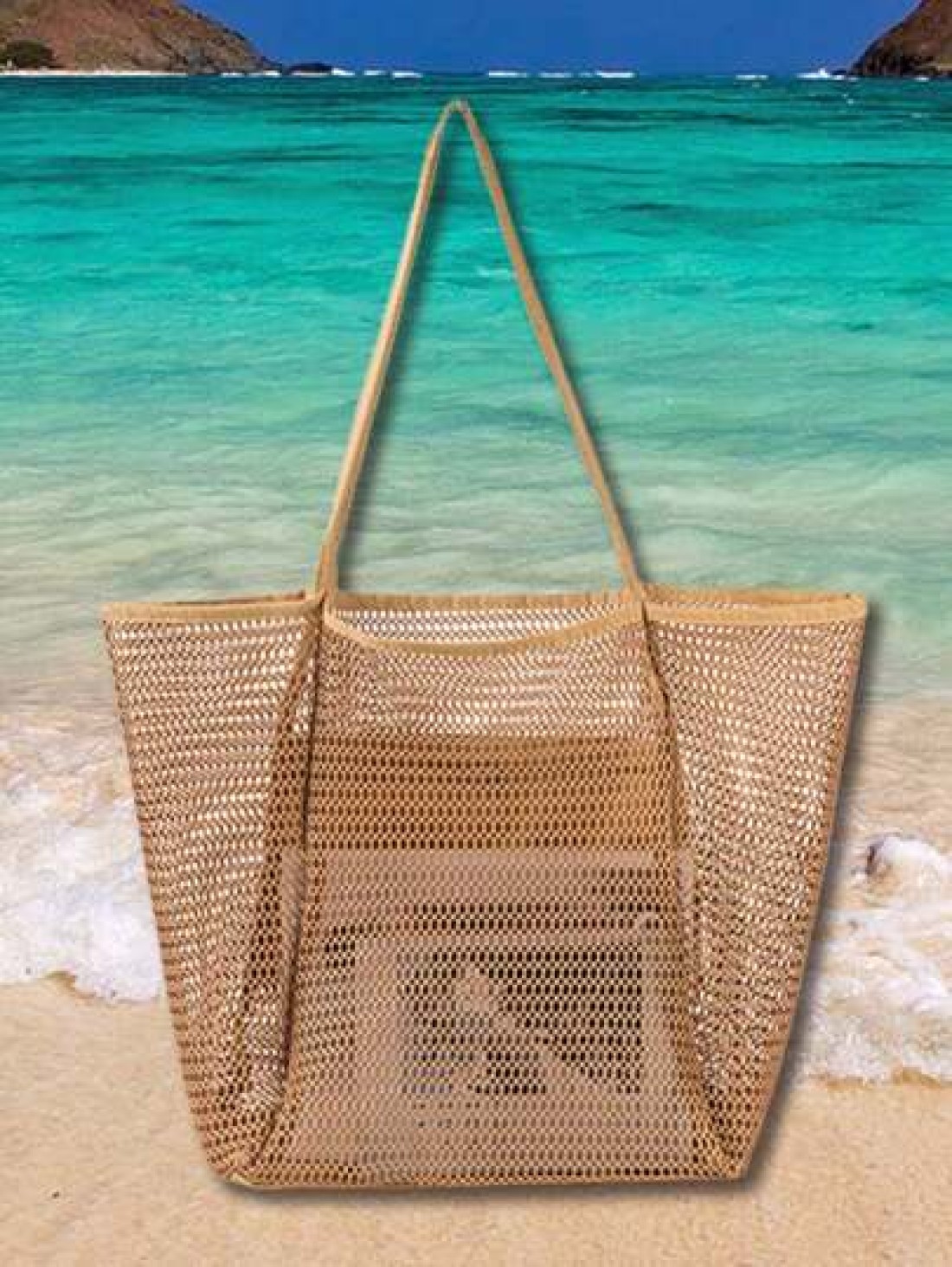 1pc Beach Mesh Tote Bag Casual Tote Bag Women Foldable Shoulder Handbag For Beach Picnic Vacation Large Capacity Waterproof Beach Bag Lightweight Foldable Beach Bag Portable Travel Bag Travel Essentia