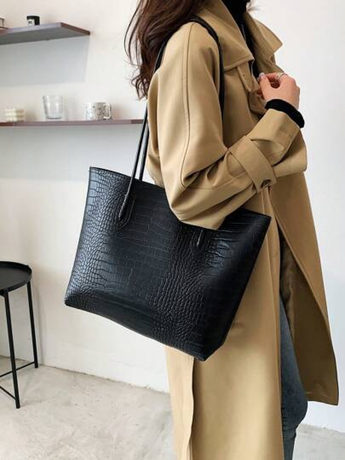 Lightweight Business Casual Crocodile Embossed Shoulder Tote Bag With Coin Purse For Teen Girls Women College Students Rookies White Collar Workers Perfect For Office College Work Business Commute Out