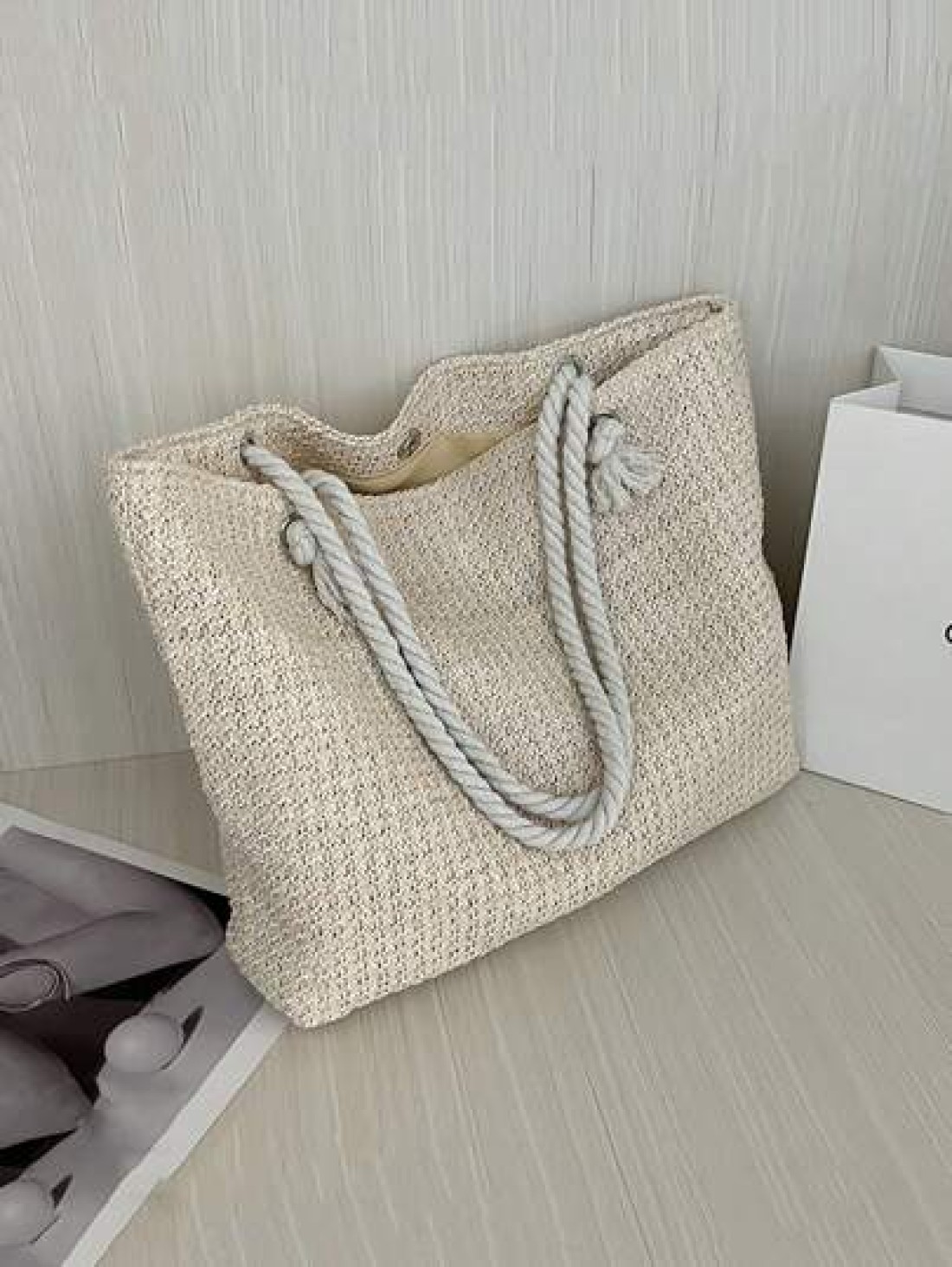 Woven Large Capacity Tote Bag Lightweight Shopping Shoulder Bag Summer Handbag Perfect For Travel Summer Women Bags For Vacation Holiday School Bag Large Capacity Portable For Teen Girls Women College