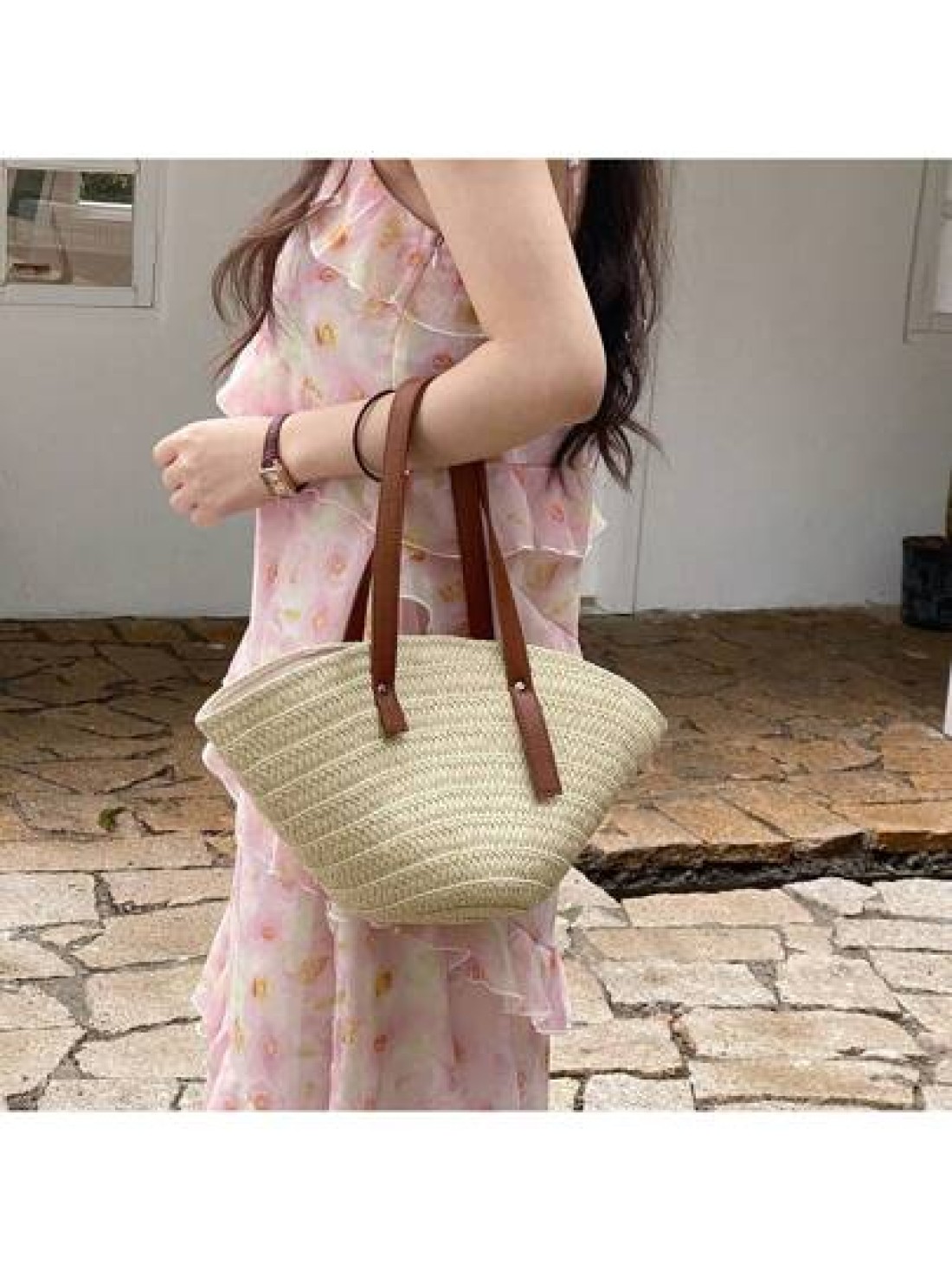 Versatile And Simple Tote Handbag For Women Shoulder Bag For Shopping Vacation Straw Beach Bag For Travel