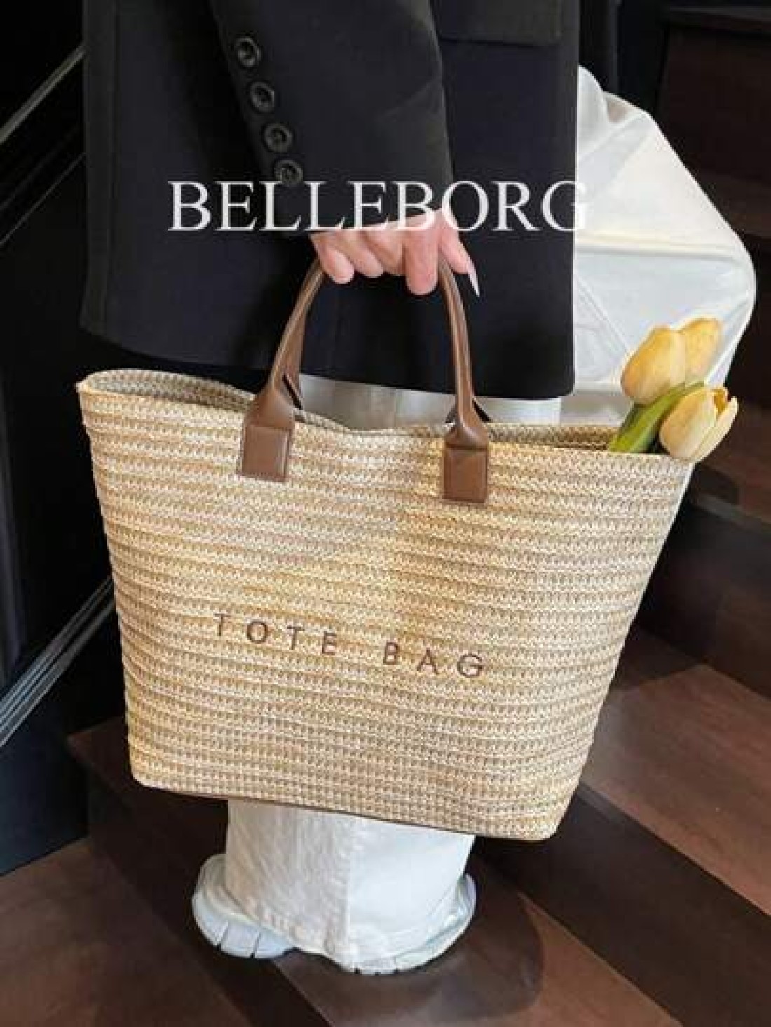Large Capacity Casual Vacation Straw Tote Bag Minimalist Elegant Women Shoulder Handbag