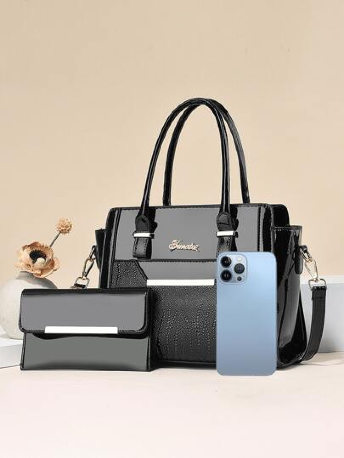 PLANEE 2pcs Fashionable Letter Patch Decorated Handbag With Coin Purse Business Casual Woman Bag Pefect For Office Business And Work Eye Catching Work Bags For Women Best Mothers Day Gifts Ever