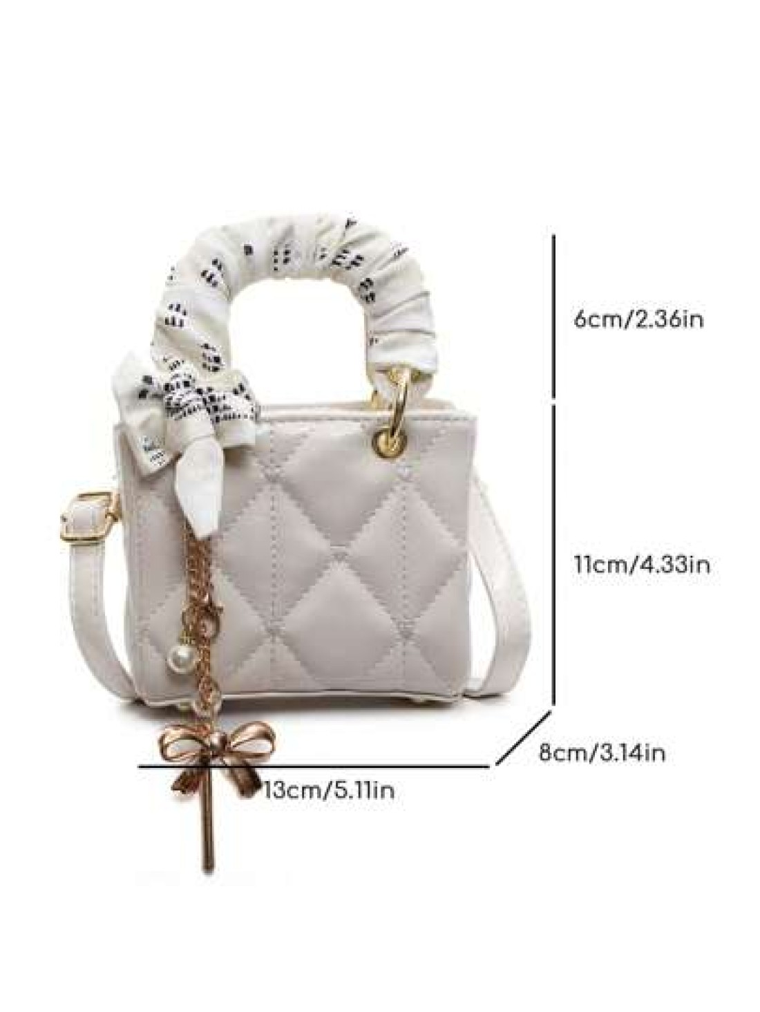 Exquisite Mini High Quality Textured New Popular Sweet Silk Scarf Handbag In Spring And Summer Niche Design Diamond Grid Heart Embroidered Princess Diana Bag Fashionable Crossbody Bag With Bow Pendant