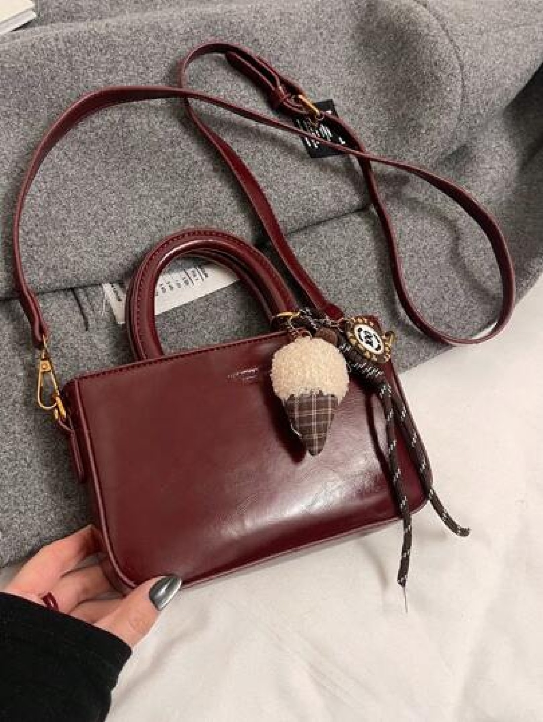 Wine Red Handbag Vintage Style Fashion Versatile Structured Zipper Closure Crossbody Bag PU Leather Suitable For Daily Commute Dating Gift Best Mothers Day Gifts Women