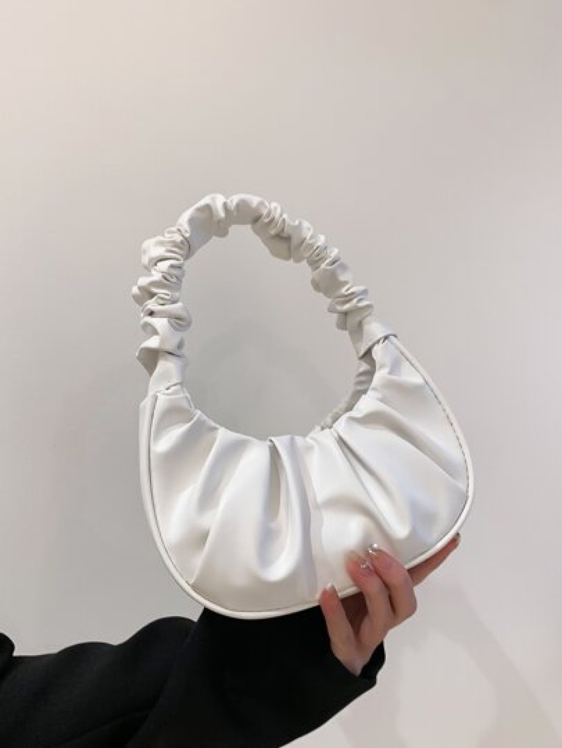 Mini Solid Color Women Pleated Handbag Women Solid Color Cloud Crescent Shoulder Bag